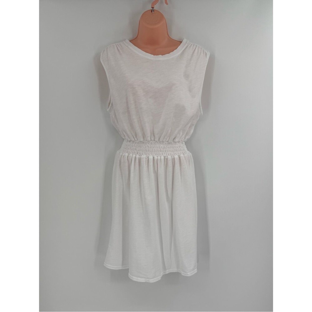 S'edge Melissa Cotton Smocked Waist Tank Mini Dress | White | Size Large